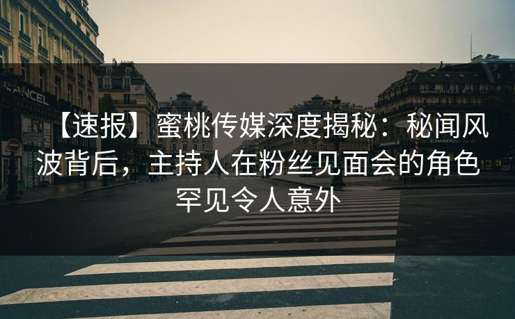 【速报】蜜桃传媒深度揭秘：秘闻风波背后，主持人在粉丝见面会的角色罕见令人意外